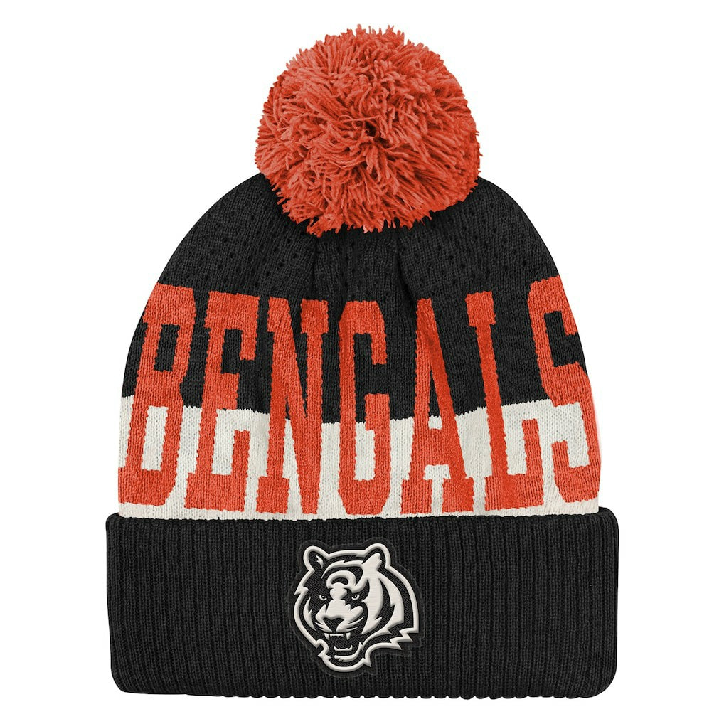 Cincinnati Bengals Outerstuff Youth Modern Fan Cuffed Knit Hat with Pom - Black for sale