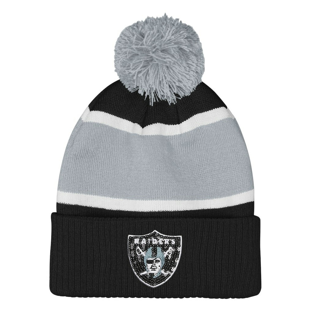 Las Vegas Raiders Outerstuff Girls Let's Play Cuffed Knit Hat with Pom - Black cheap