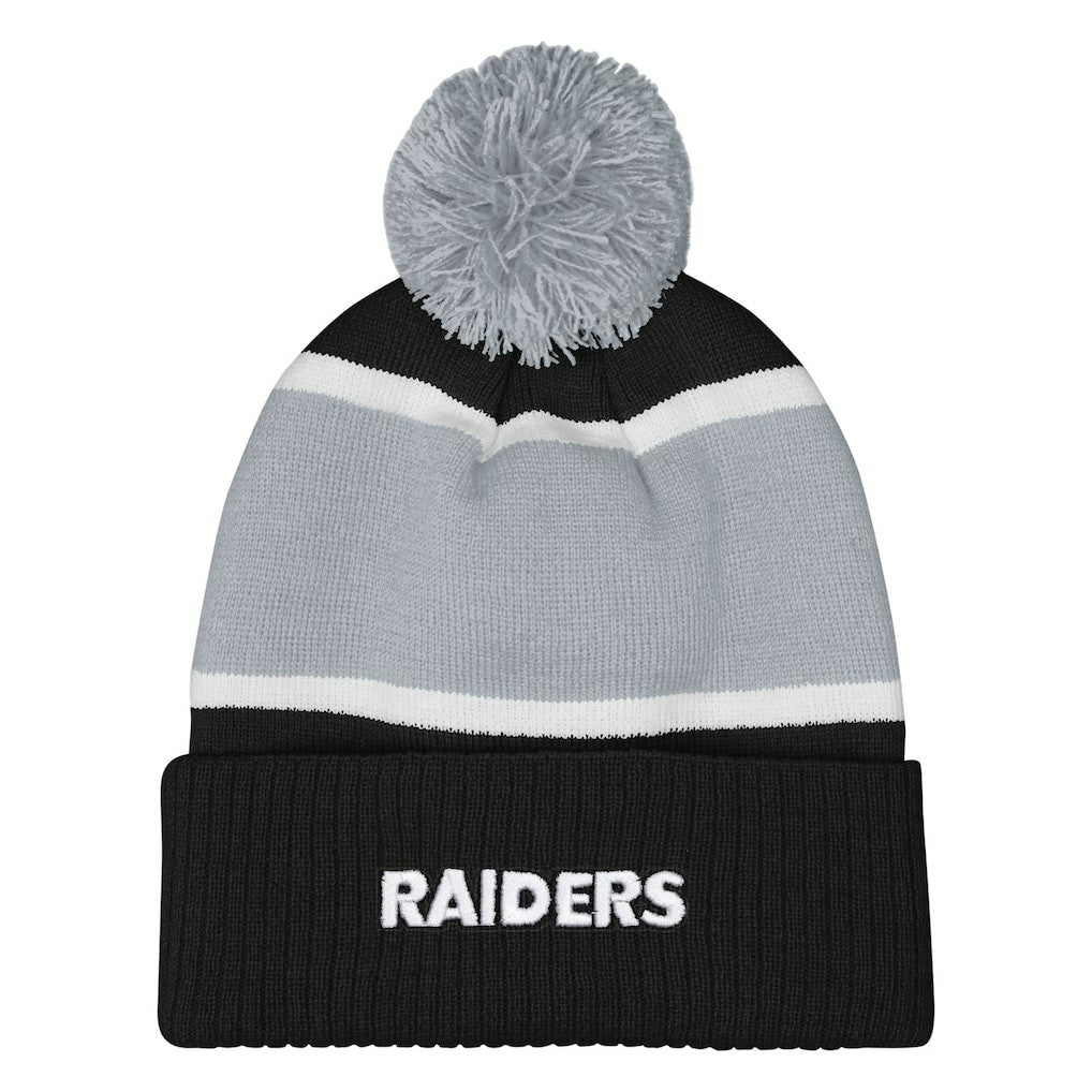 Las Vegas Raiders Outerstuff Girls Let's Play Cuffed Knit Hat with Pom - Black cheap