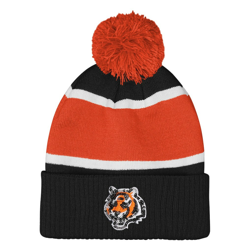 Cincinnati Bengals Outerstuff Girls Let's Play Cuffed Knit Hat with Pom - Black for sale