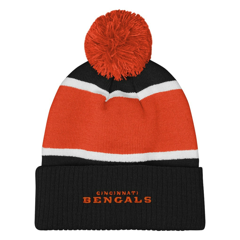 Cincinnati Bengals Outerstuff Girls Let's Play Cuffed Knit Hat with Pom - Black for sale