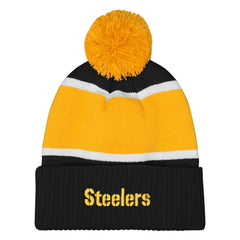 Pittsburgh Steelers Outerstuff Girls Let's Play Cuffed Knit Hat with Pom - Black cheap