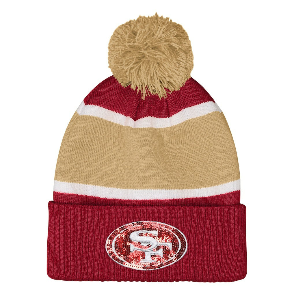 San Francisco 49ers Outerstuff Girls Let's Play Cuffed Knit Hat with Pom - Scarlet on sale