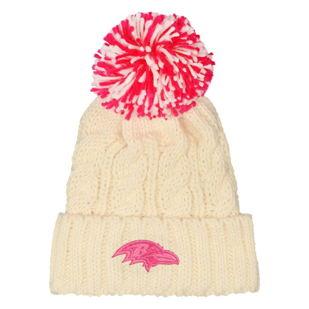 Baltimore Ravens Outerstuff Girls Cable Cuffed Knit Hat with Pom - White for sale