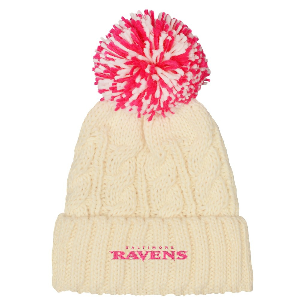 Baltimore Ravens Outerstuff Girls Cable Cuffed Knit Hat with Pom - White for sale