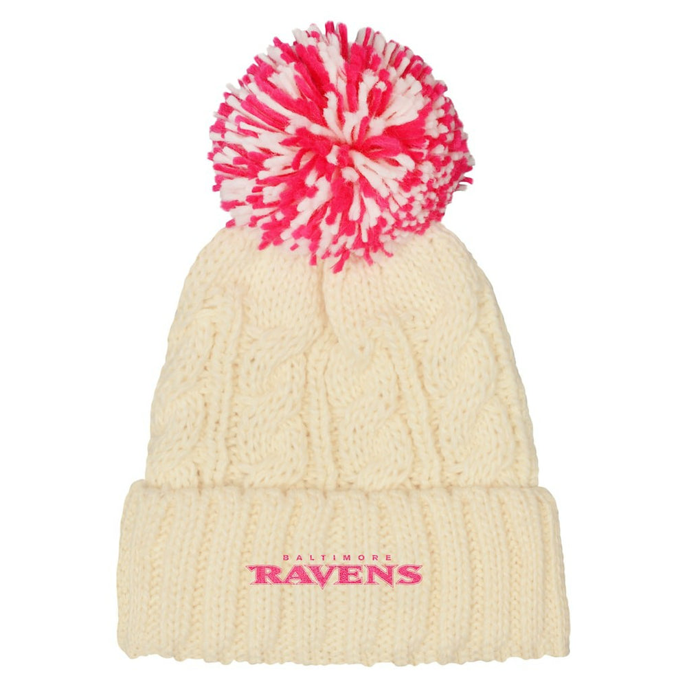 Baltimore Ravens Outerstuff Girls Cable Cuffed Knit Hat with Pom - White for sale