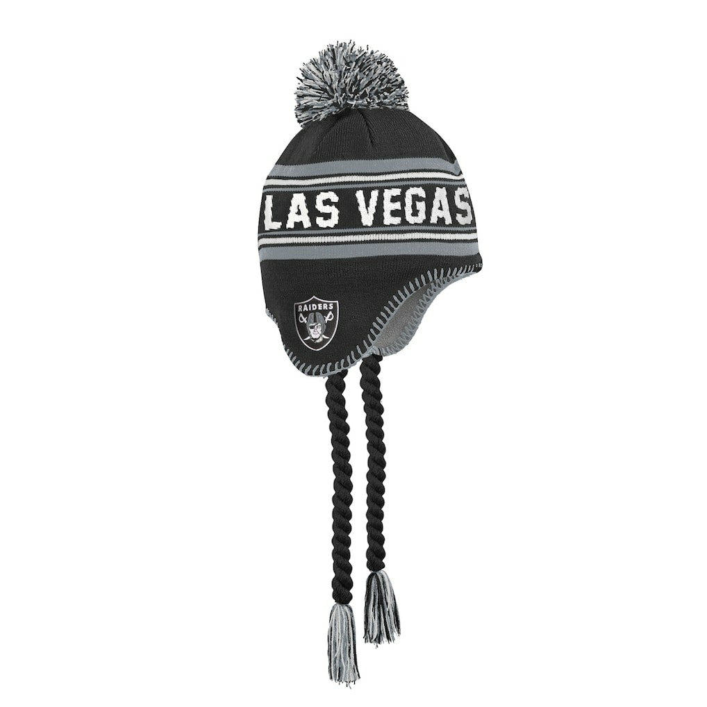 Las Vegas Raiders Outerstuff Youth Jacquard Tassel Knit Hat with Pom - Black for sale