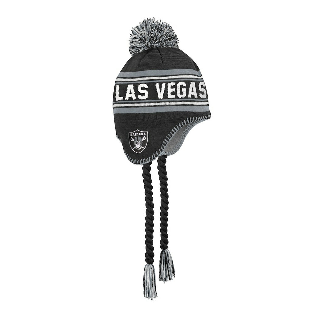 Las Vegas Raiders Outerstuff Youth Jacquard Tassel Knit Hat with Pom - Black for sale