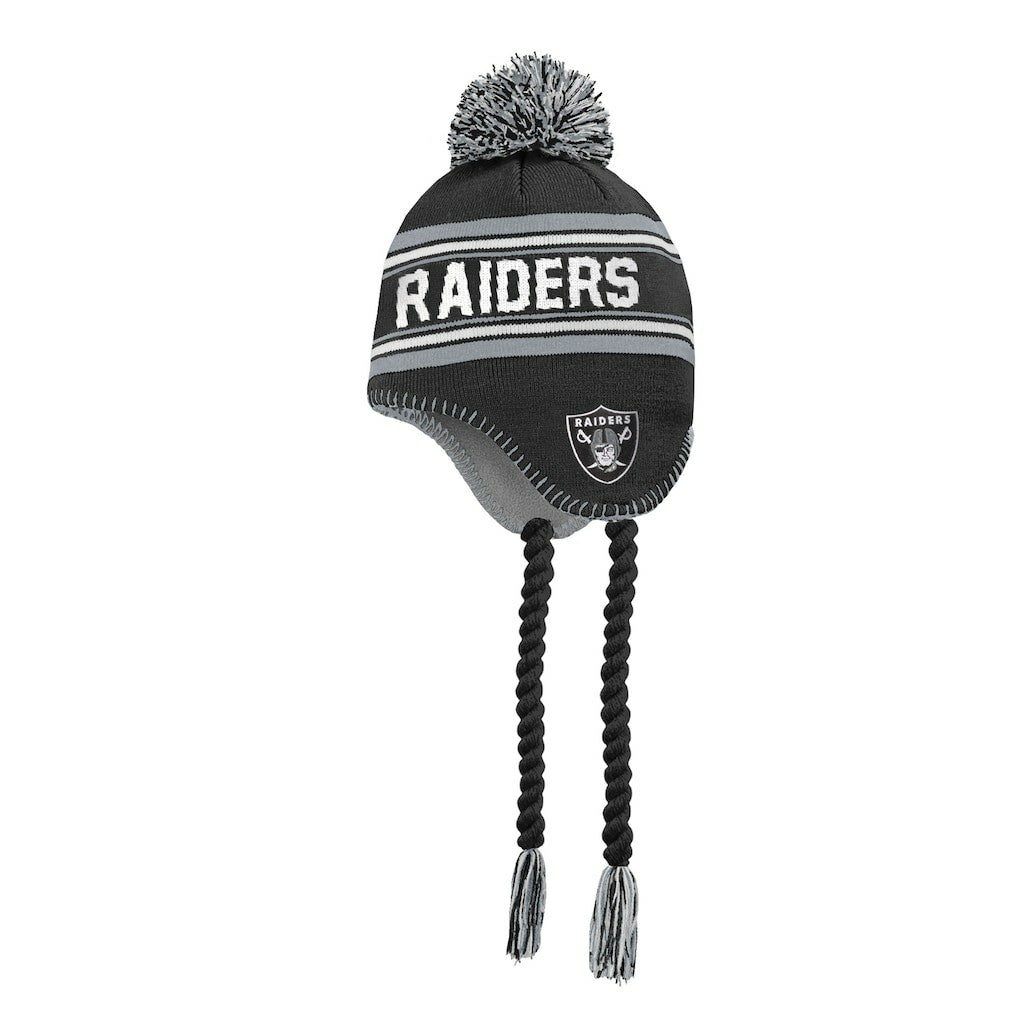 Las Vegas Raiders Outerstuff Youth Jacquard Tassel Knit Hat with Pom - Black for sale