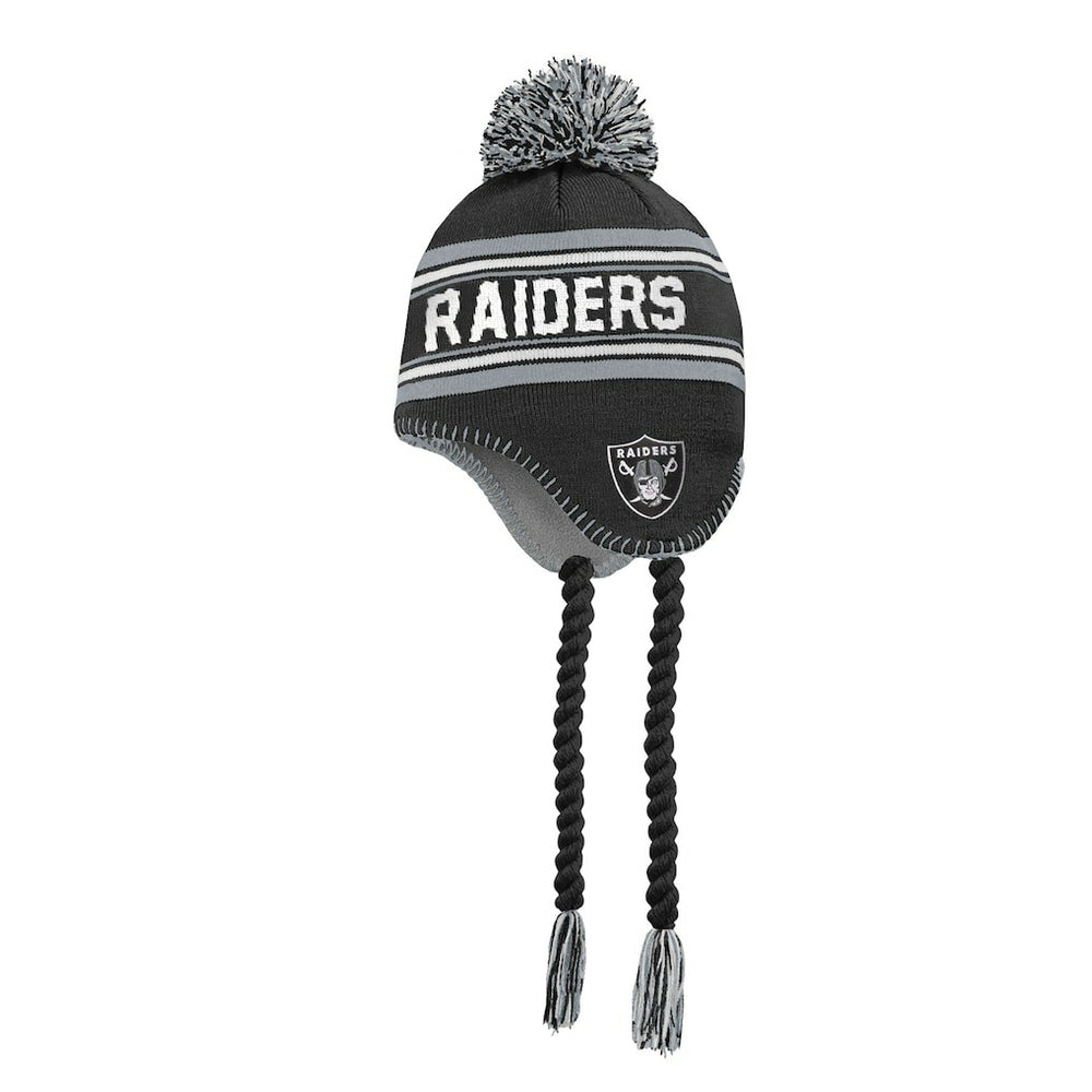 Las Vegas Raiders Outerstuff Youth Jacquard Tassel Knit Hat with Pom - Black for sale