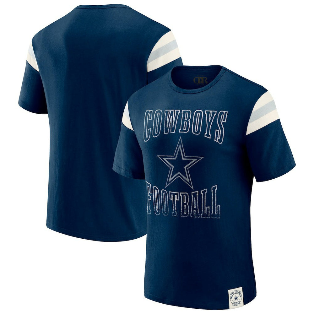 Dallas Cowboys Darius Rucker Collection Distressed Throwback Shoulder Stripe T-Shirt - Navy for sale