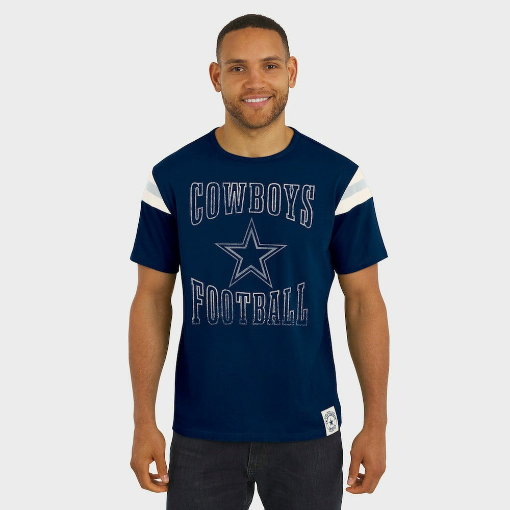 Dallas Cowboys Darius Rucker Collection Distressed Throwback Shoulder Stripe T-Shirt - Navy for sale