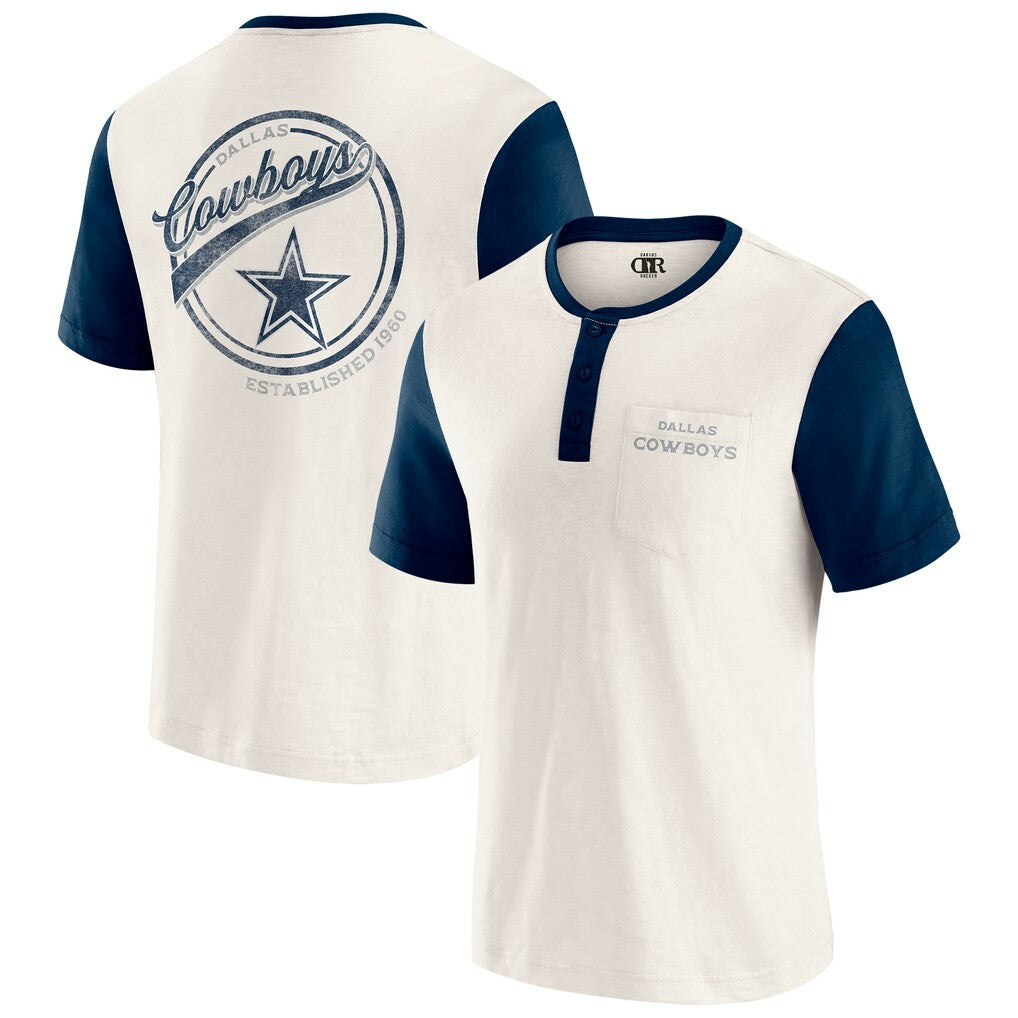 Dallas Cowboys Darius Rucker Collection Henley Colorblock Slub Pocket T-Shirt - Cream for sale