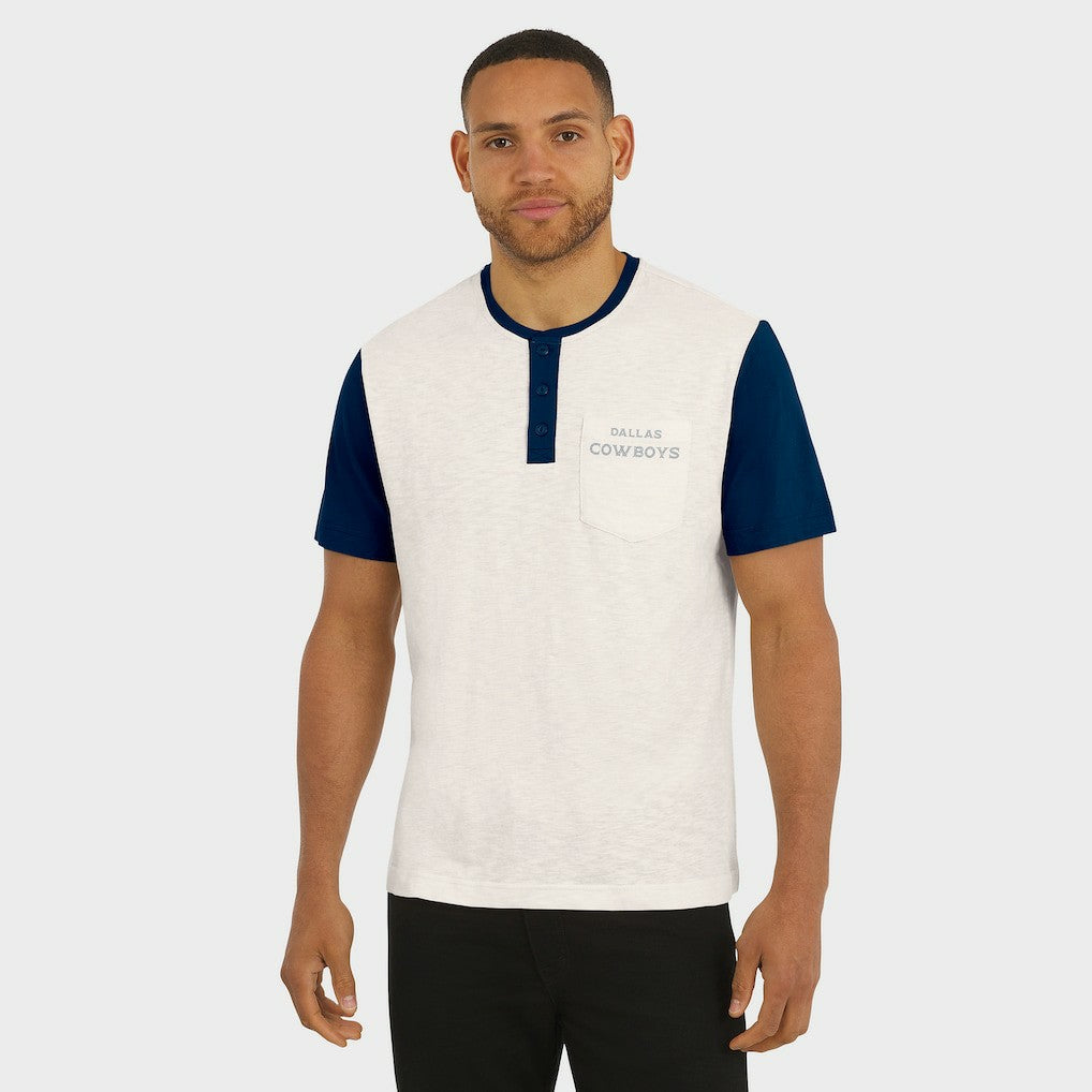 Dallas Cowboys Darius Rucker Collection Henley Colorblock Slub Pocket T-Shirt - Cream for sale