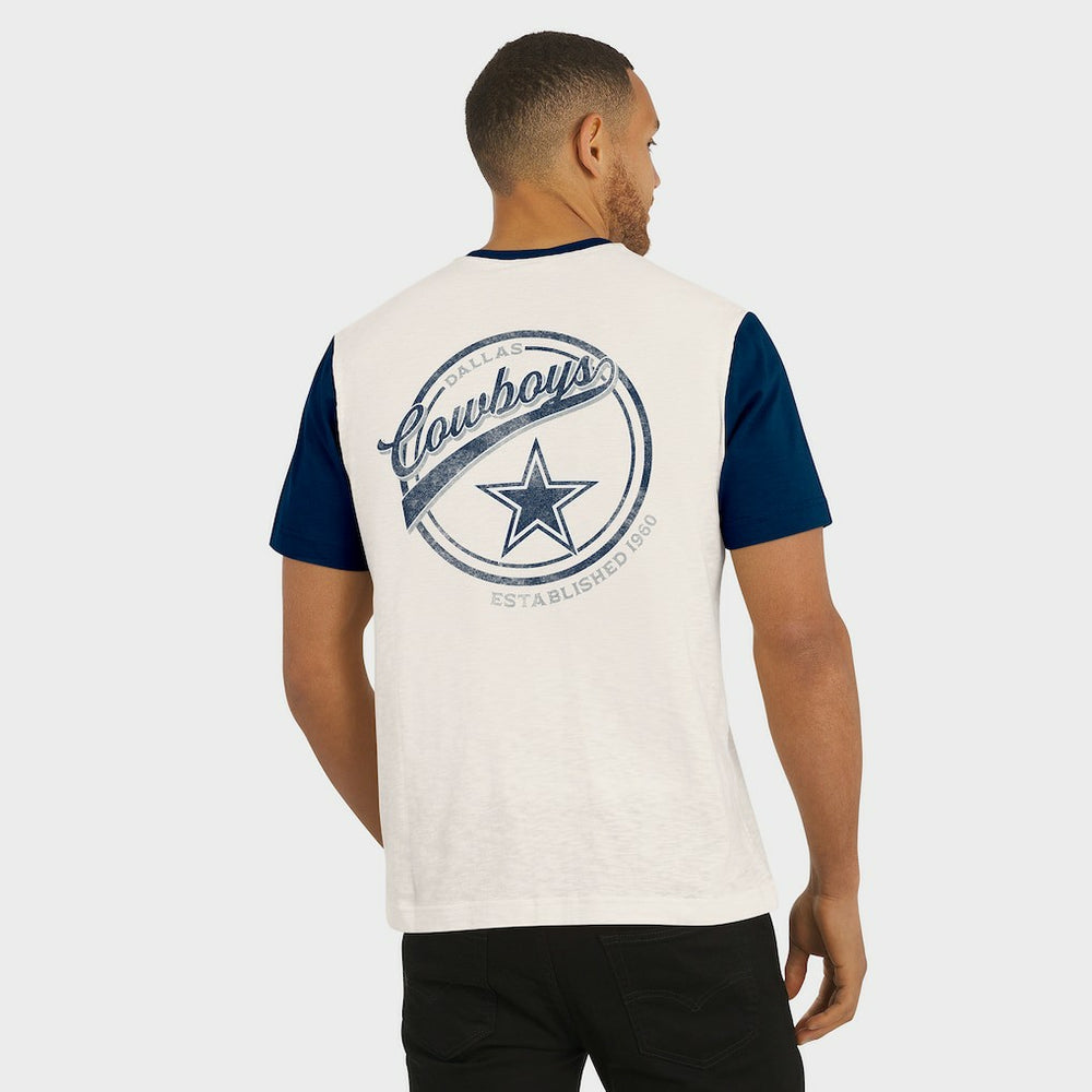 Dallas Cowboys Darius Rucker Collection Henley Colorblock Slub Pocket T-Shirt - Cream for sale