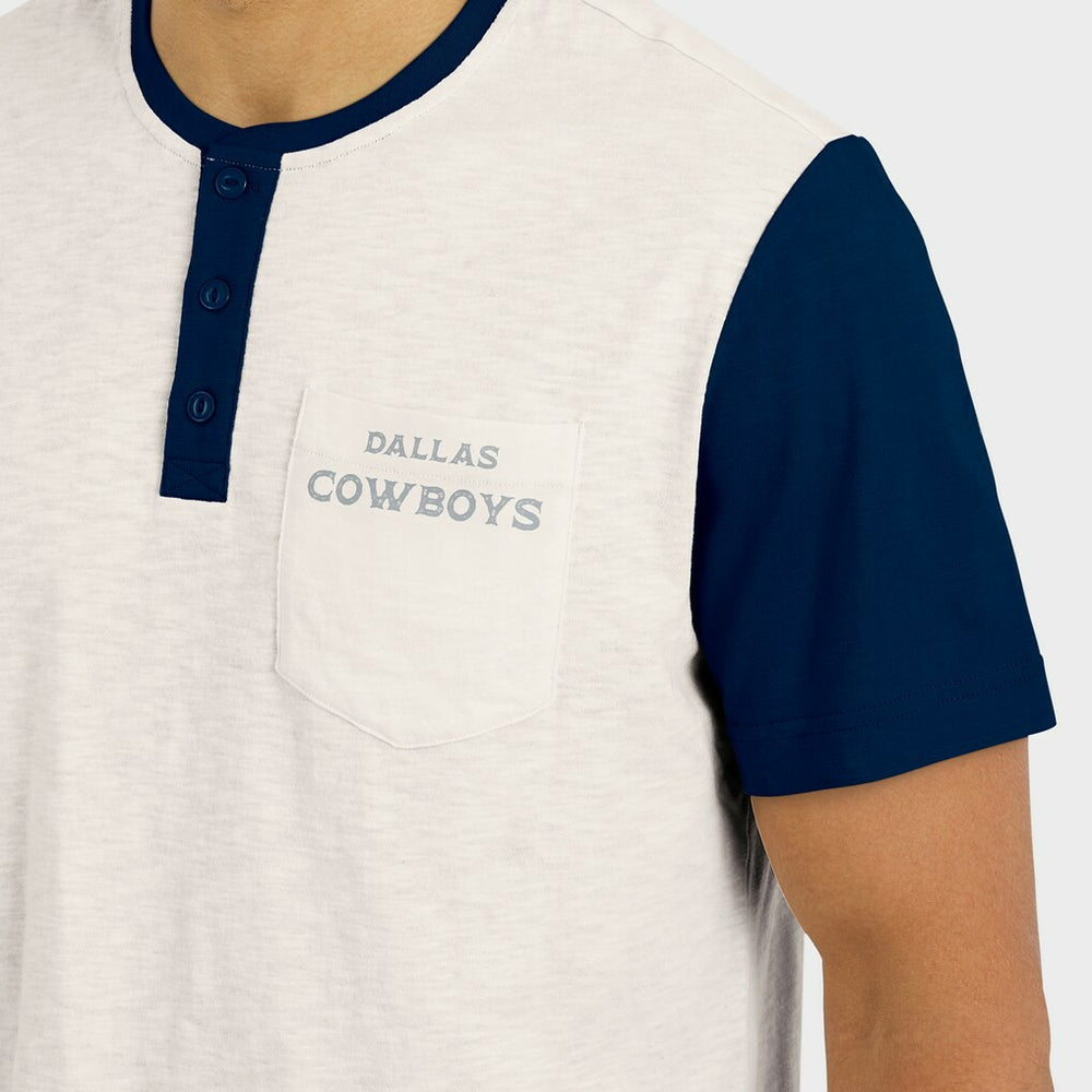 Dallas Cowboys Darius Rucker Collection Henley Colorblock Slub Pocket T-Shirt - Cream for sale
