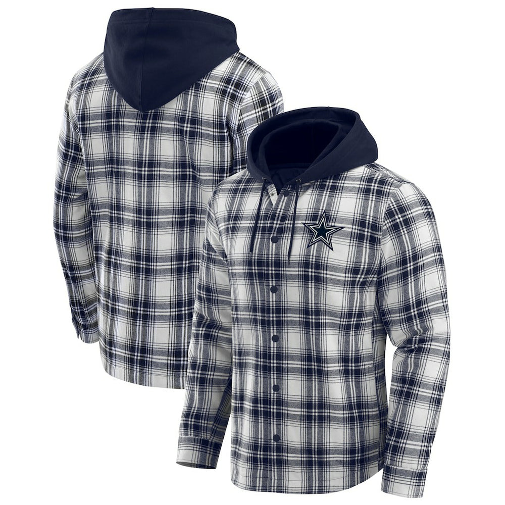 Dallas Cowboys Darius Rucker Collection Plaid Flannel Quilted Full-Snap Hooded Shacket - Navy online