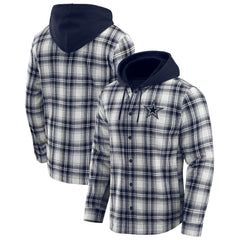 Dallas Cowboys Darius Rucker Collection Plaid Flannel Quilted Full-Snap Hooded Shacket - Navy online