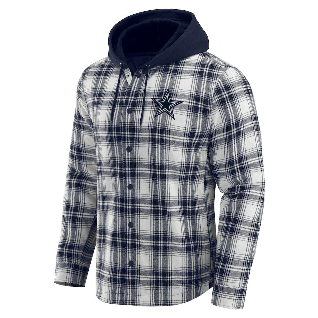 Dallas Cowboys Darius Rucker Collection Plaid Flannel Quilted Full-Snap Hooded Shacket - Navy online