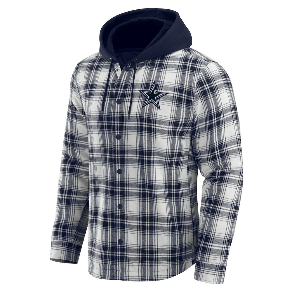 Dallas Cowboys Darius Rucker Collection Plaid Flannel Quilted Full-Snap Hooded Shacket - Navy online