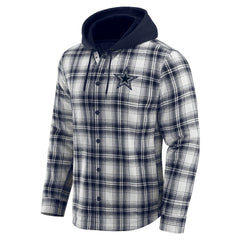 Dallas Cowboys Darius Rucker Collection Plaid Flannel Quilted Full-Snap Hooded Shacket - Navy online
