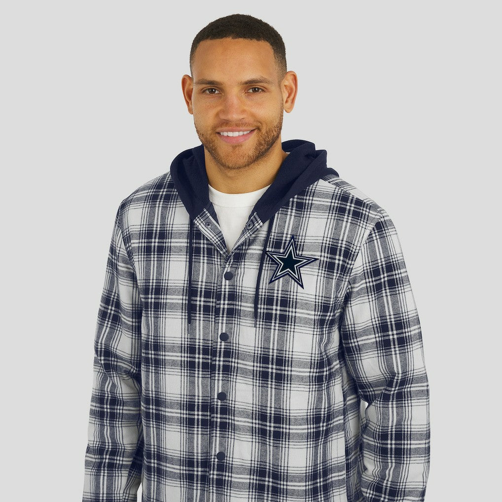 Dallas Cowboys Darius Rucker Collection Plaid Flannel Quilted Full-Snap Hooded Shacket - Navy online
