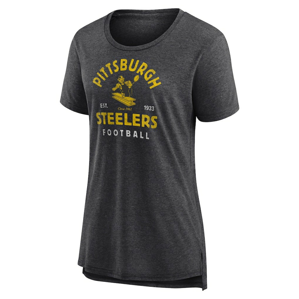 Pittsburgh Steelers Women's Vintage Arch Tri-Blend T-Shirt - Charcoal cheap