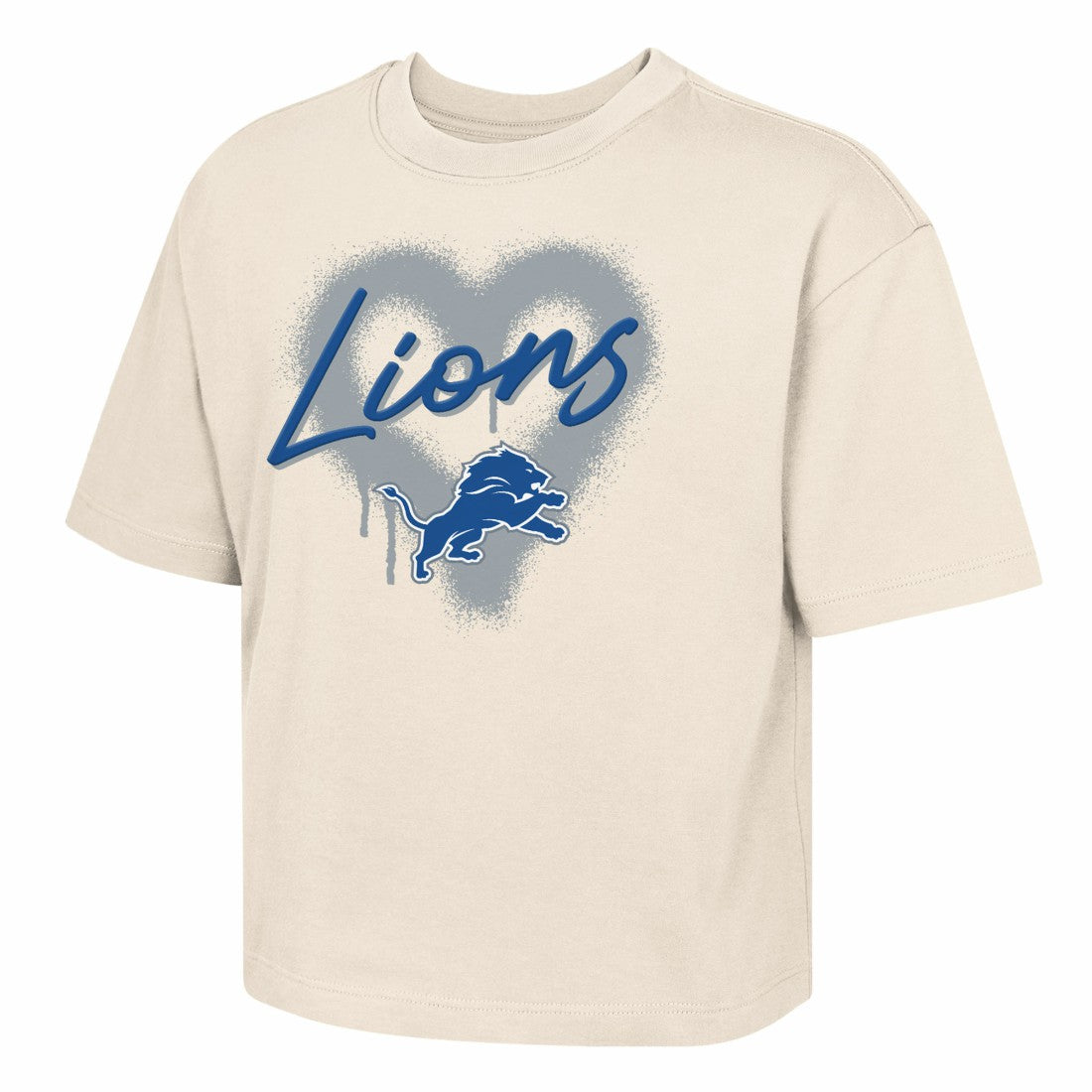 Detroit Lions Outerstuff Girl's Youth Spray Heart Boxy T-Shirt - Cream cheap