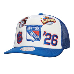 New York Rangers Mitchell & Ness Gridlock Trucker Adjustable Hat - White/Blue Hats