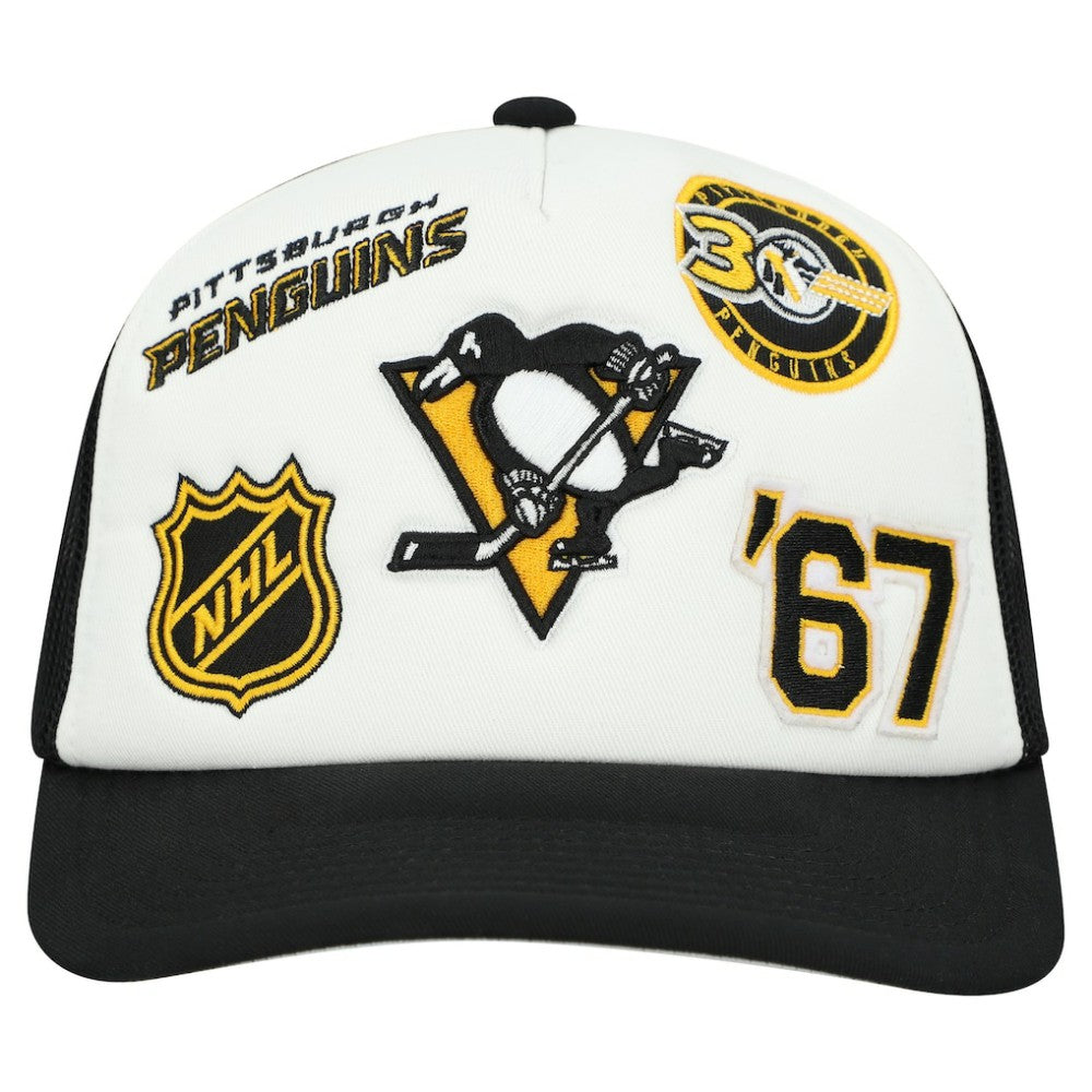 Pittsburgh Penguins Mitchell & Ness Gridlock Trucker Adjustable Hat - White/Black Hats