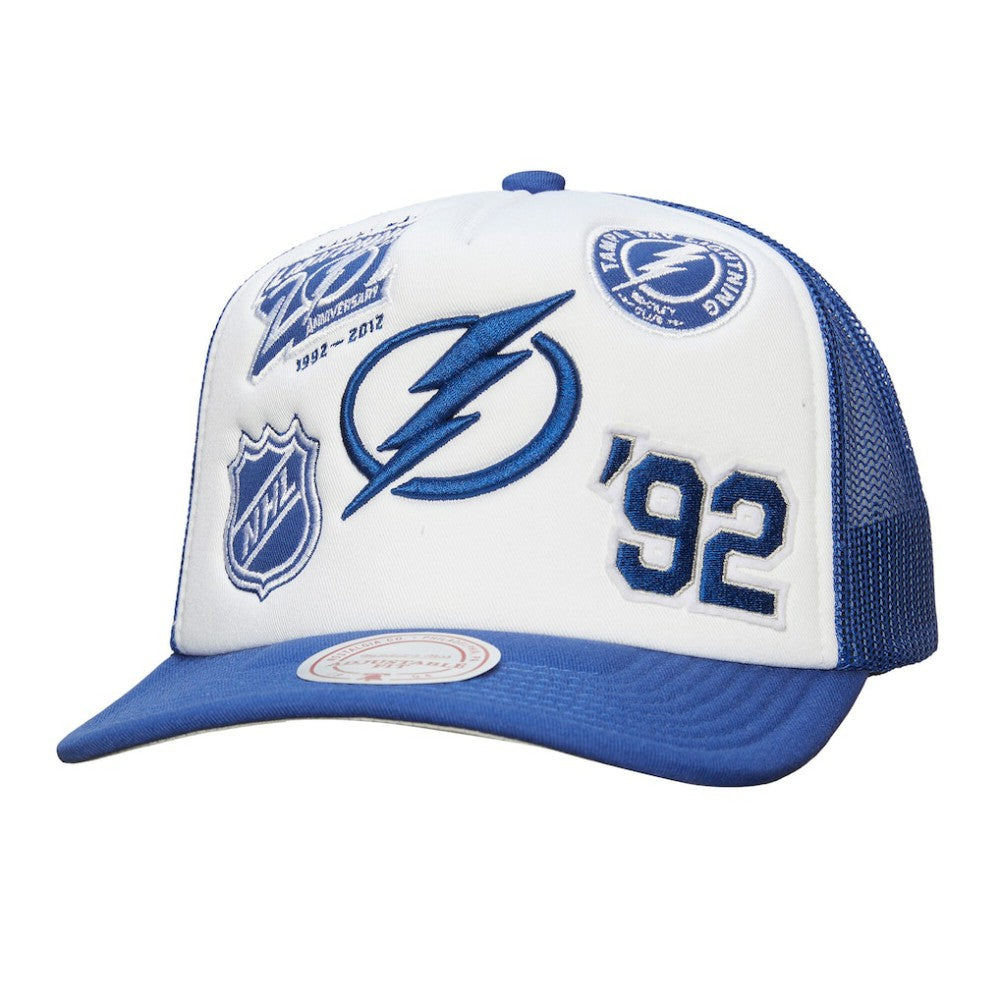 Tampa Bay Lightning Mitchell & Ness Gridlock Trucker Adjustable Hat - White/Blue Hats