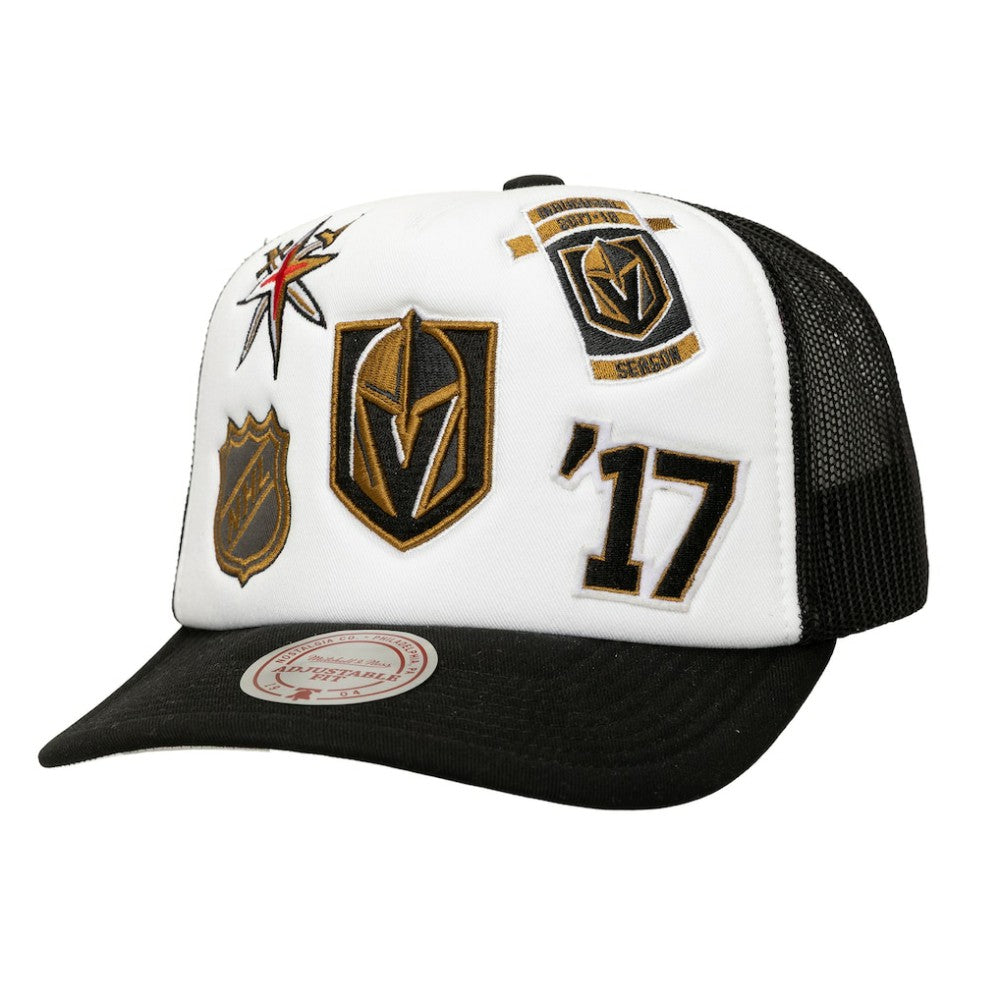Vegas Golden Knights Mitchell & Ness Gridlock Trucker Adjustable Hat - White/Black Hats