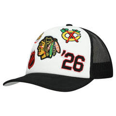 Chicago Blackhawks Mitchell & Ness Gridlock Trucker Adjustable Hat - White/Black Hats