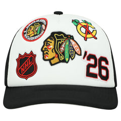 Chicago Blackhawks Mitchell & Ness Gridlock Trucker Adjustable Hat - White/Black Hats