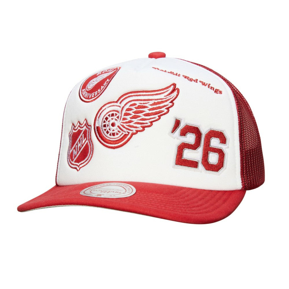 Detroit Red Wings Mitchell & Ness Gridlock Trucker Adjustable Hat - White/Red Hats