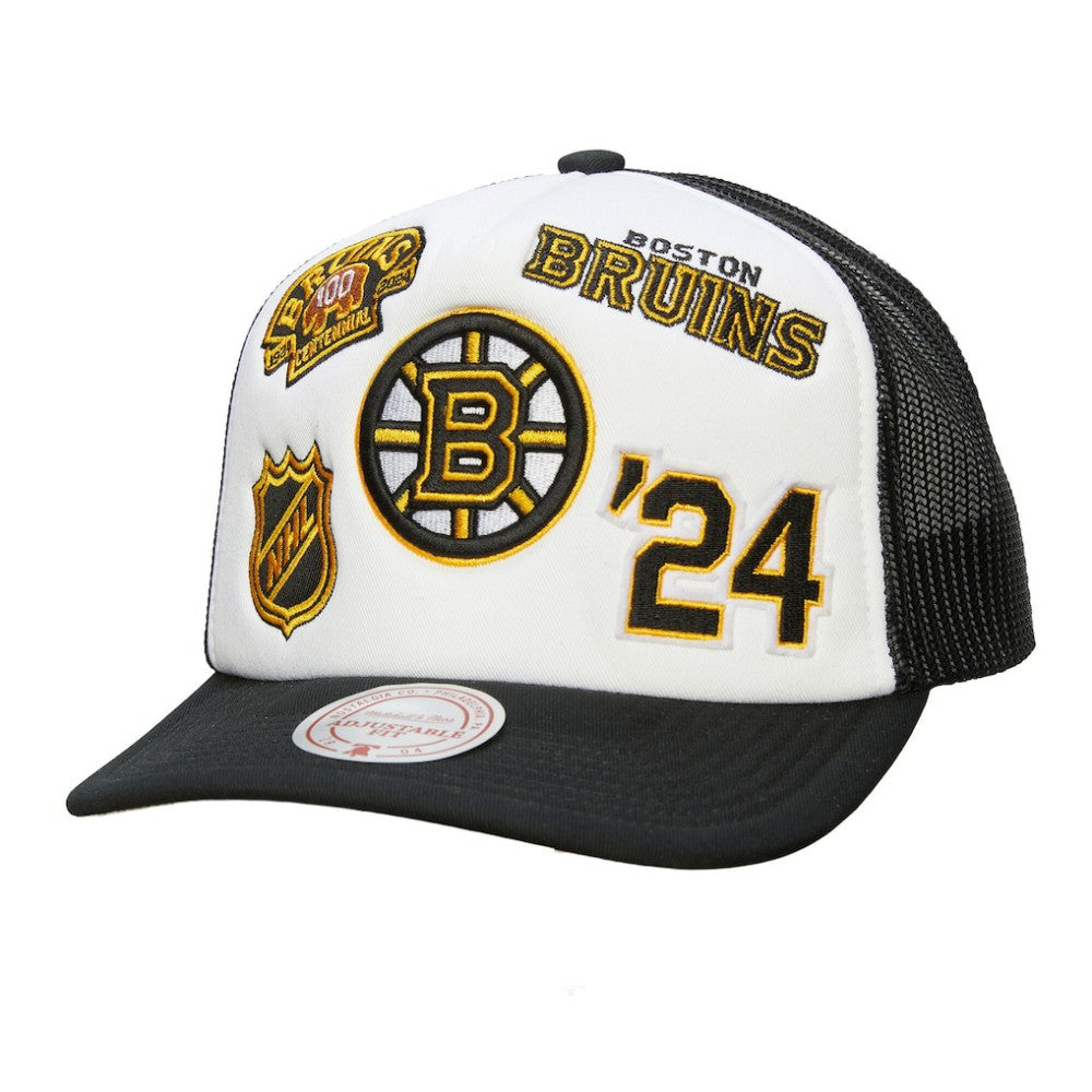 Boston Bruins Mitchell & Ness Gridlock Trucker Adjustable Hat - White/Black Hats