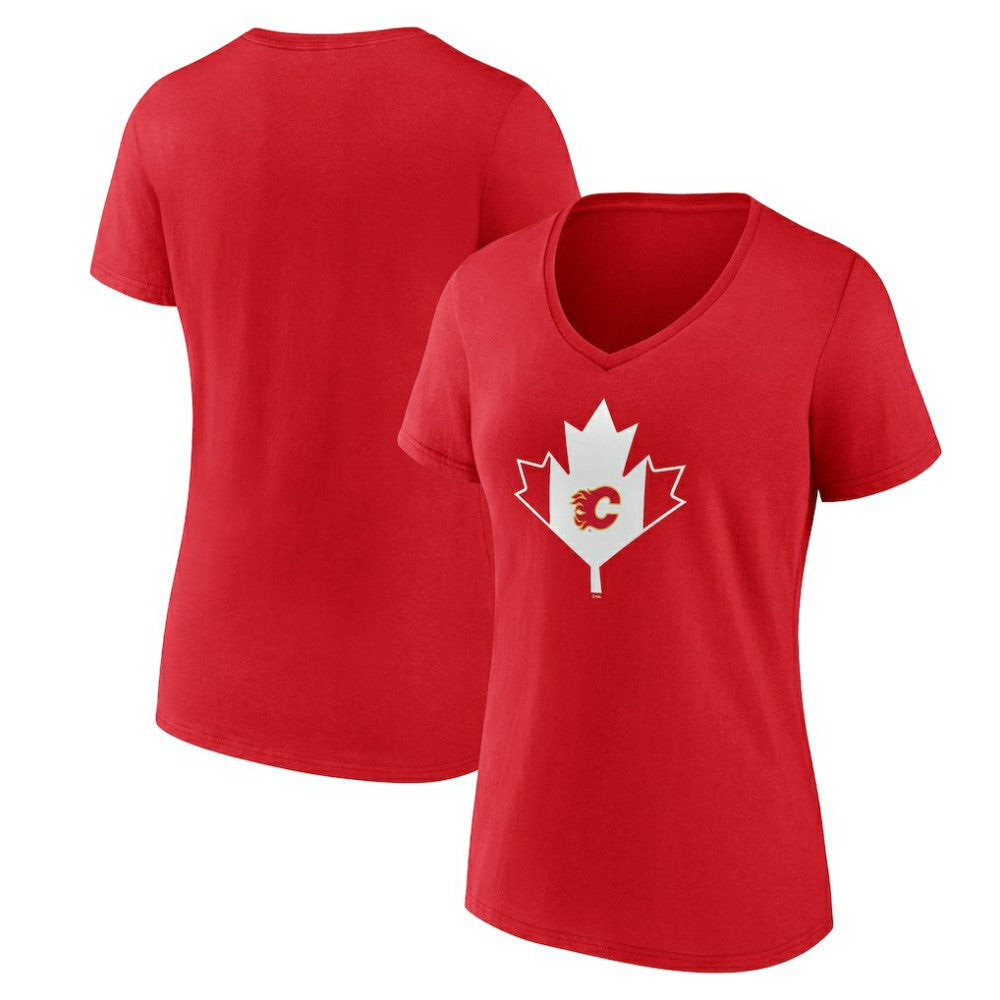 Calgary Flames Women's Canada Day V-Neck T-Shirt - Red T-shirts