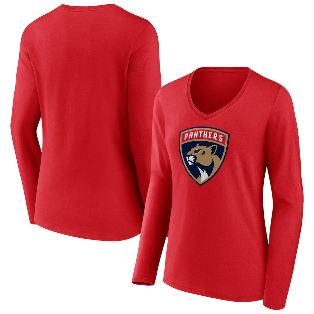 Florida Panthers Women's Primary Logo Long Sleeve V-Neck T-Shirt - Red T-shirts