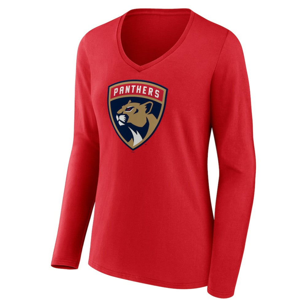 Florida Panthers Women's Primary Logo Long Sleeve V-Neck T-Shirt - Red T-shirts