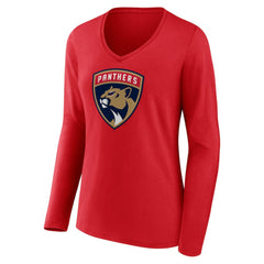 Florida Panthers Women's Primary Logo Long Sleeve V-Neck T-Shirt - Red T-shirts