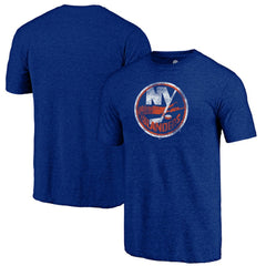 New York Islanders Distressed Logo Tri-Blend T-Shirt - Royal T-shirts
