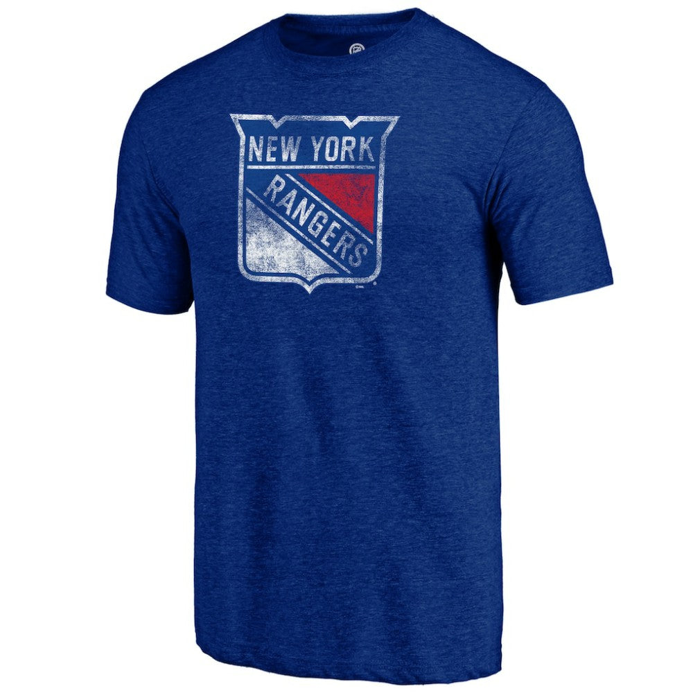 New York Rangers Distressed Logo Tri-Blend T-Shirt - Blue T-shirts