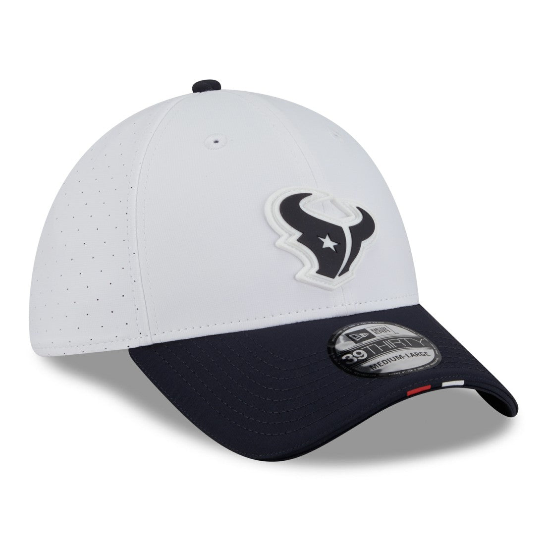Houston Texans New Era 2025 NFL Training Camp 39THIRTY Flex Hat - White/Navy sale