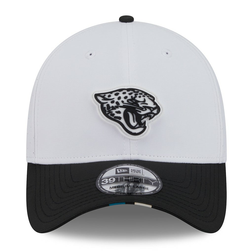 Jacksonville Jaguars New Era 2025 NFL Training Camp 39THIRTY Flex Hat - White/Black for sale