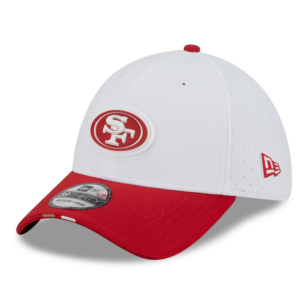 San Francisco 49ers New Era 2025 NFL Training Camp 39THIRTY Flex Hat - White/Scarlet on sale