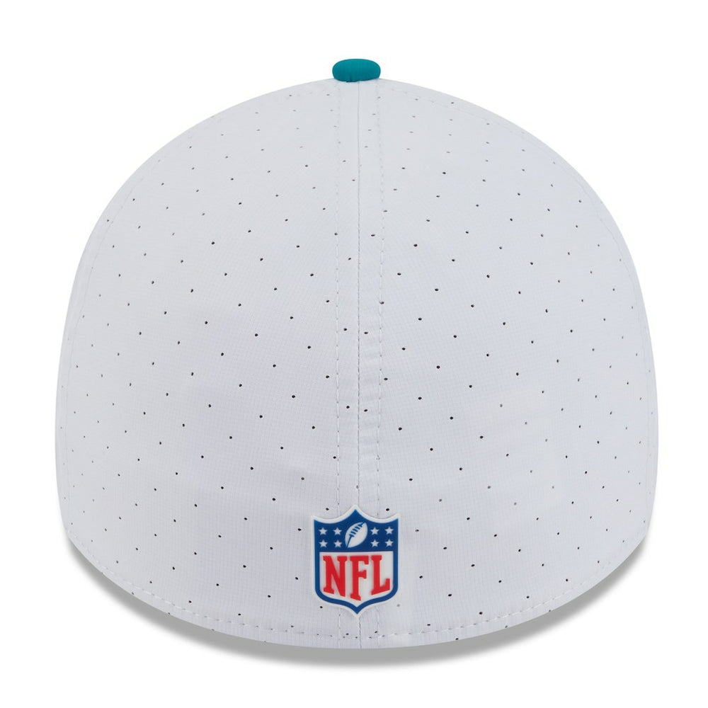 Miami Dolphins New Era 2025 NFL Training Camp Throwback Logo 39THIRTY Flex Hat - White/Aqua on sale