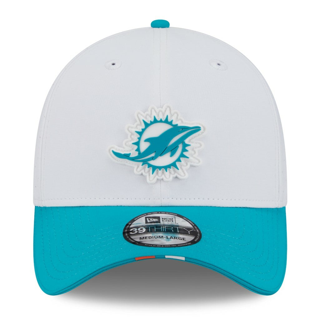 Miami Dolphins New Era 2025 NFL Training Camp 39THIRTY Flex Hat - White/Aqua discount