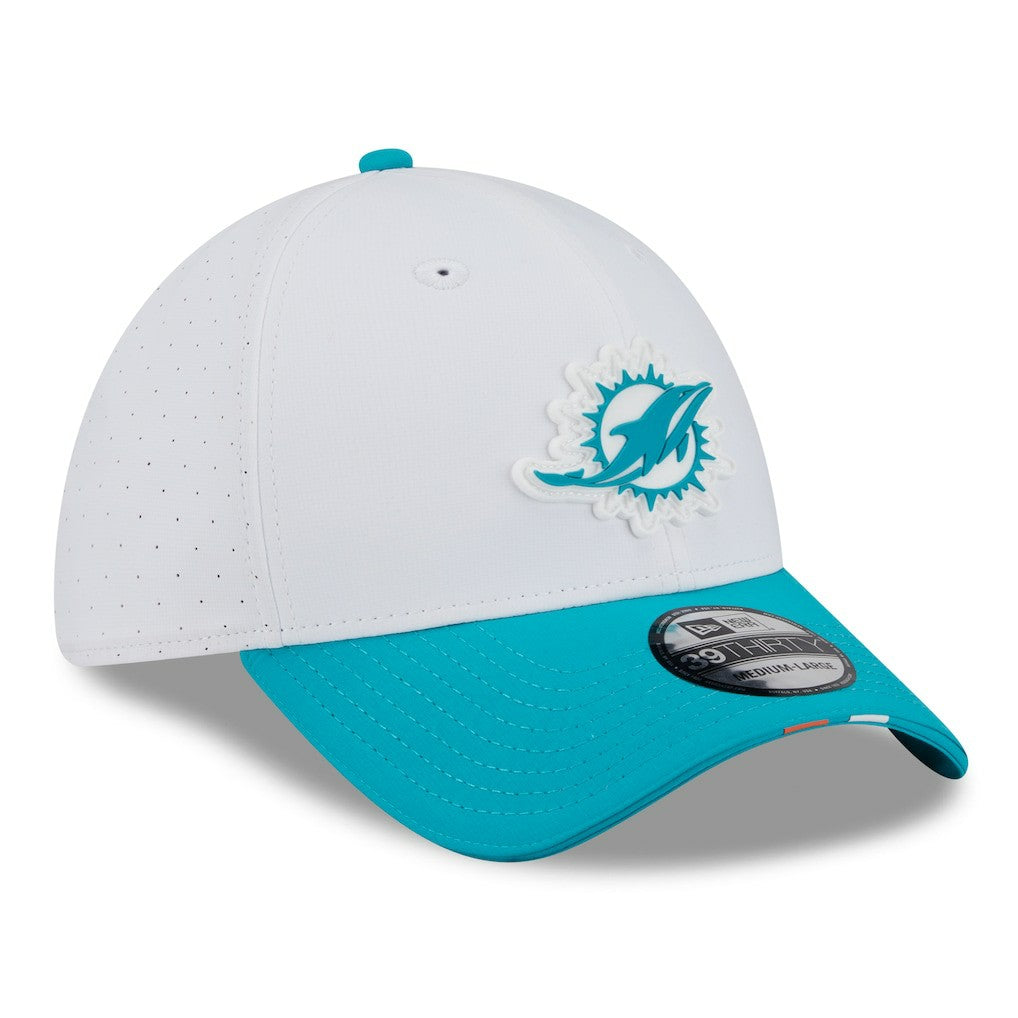 Miami Dolphins New Era 2025 NFL Training Camp 39THIRTY Flex Hat - White/Aqua discount