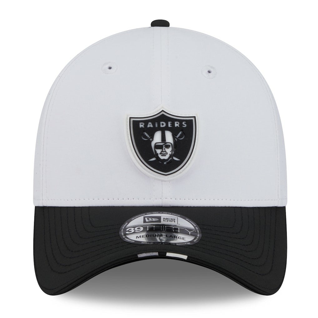 Las Vegas Raiders New Era 2025 NFL Training Camp 39THIRTY Flex Hat - White/Black sale
