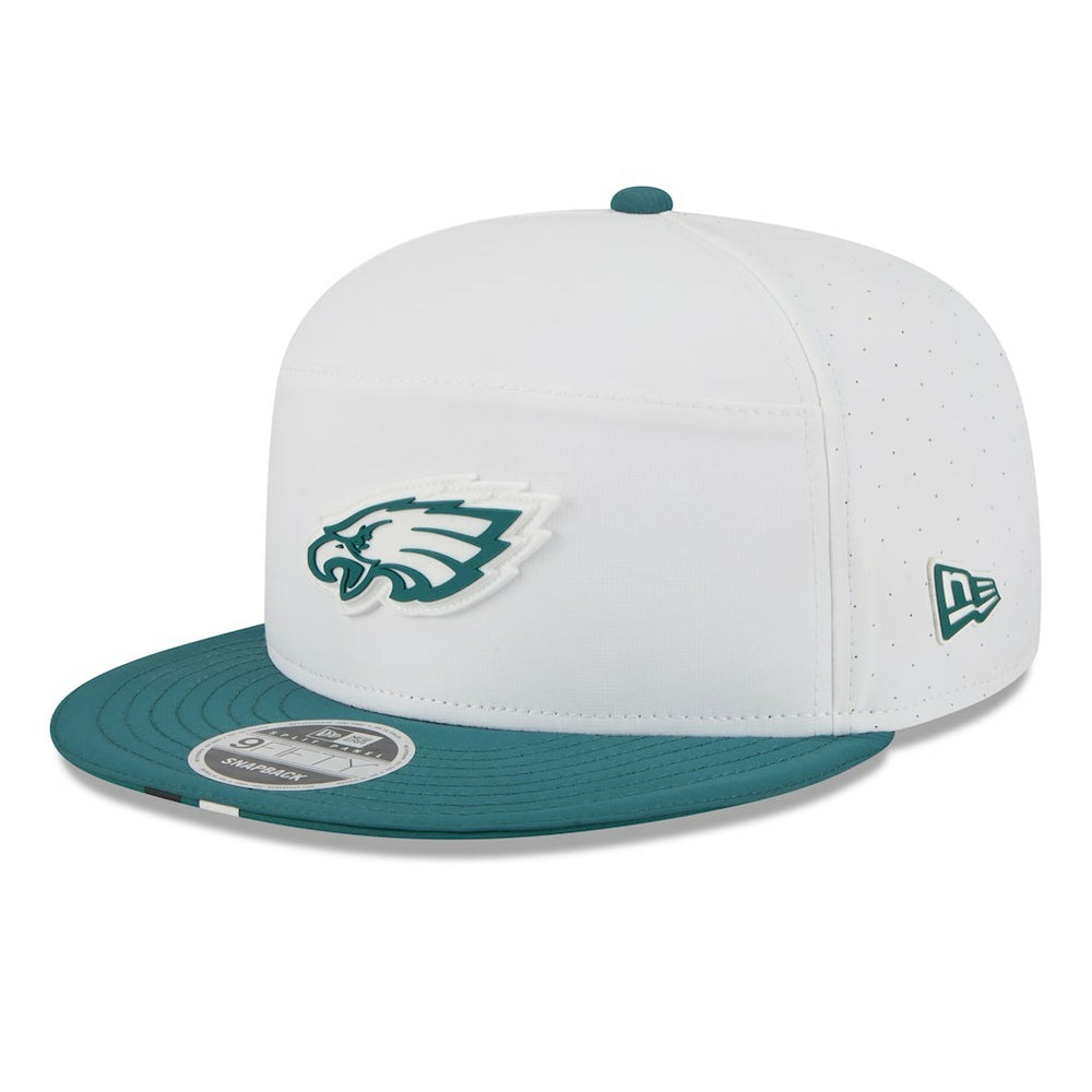 Philadelphia Eagles New Era 2025 NFL Training Camp Split Panel 9FIFTY Snapback Hat - White/Midnight Green sale